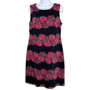 Talbots Floral Stripe Sleeveless Shift Dress Navy Sz 12 Classic Preppy Polished
